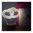 Lâmpada 3D By-Lamp Double Heart com base de madeira feita à mão