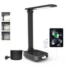 Lâmpada de mesa LED com 4 portas de carregamento USB e 2 tomadas AC, cabo de extensão de 5 pés, fonte de alimentação, 3 níveis de brilho, controle de escurecimento de toque, mesa de escritório, luminária para cuidados com os olhos, quarto, hotel