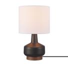 Lâmpada GLOBE 15" em cerâmica preta fosca com base em tom de madeira Lâmpada GLOBE 15" em cerâmica preta fosca com base em tom de madeira