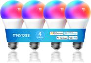 Lâmpada inteligente Meross, lâmpadas LED WiFi inteligentes compatíveis com Apple HomeKit, Siri, Alexa, Google Assistant e SmartThings, regulável E26 multicolor 2700K-6500K RGBWW, equivalente a 900 lúmens e 60 W, pacote com 4