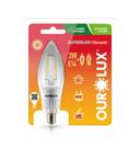 Lampada LED Vela Filamento Clara Bocal E-14 3 watts 2700K branco morno OUROLUX