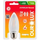Lâmpada LED Vela Filamento Fosca E27 3 watts BI-VOLT 6000K OUROLUX