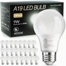 Lâmpadas LED TJOY A19 9W 800lm 4000K E26 120V, pacote com 24 Lâmpadas LED TJOY A19 9W 800lm 4000K E26 120V, pacote com 24