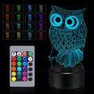 Lámpara Búho 3D BASSI con Luz Nocturna, Control Táctil y Remoto, 16 Colores