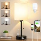 Lámpara de Mesa Dicoool Pequeña para Dormitorio con Puertos USB C/A y 3 Colores