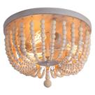 Lámpara de Techo Q&S de Roble Natural Blanca con Cuentas de Madera y 3 Luces