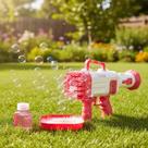 Lançador De Bolhas De Sabão Rápida 32 Furos Brinquedo Bazuca Rosa Azul Infantil Diversão