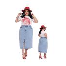 LANÇAMENTO Saia Jeans Midi Plus Size Com Fenda Sem Lycra / Premium