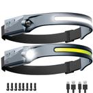 Lanterna de cabeça HyperDolphin LED recarregável, kit com 2 unidades, USB-C, cinza