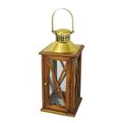 Lanterna Decorativa Madeira e Metal Dourado Fino Acabamento