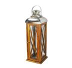 Lanterna Grande Madeira e Metal Prata Decorativo