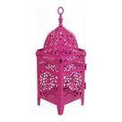 LANTERNA MARROQUINA ARABESCOS ROSA COM PÉS EM FERRO - 37x14 cm