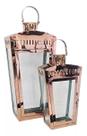 Lanterna Marroquina Kit 2 Pçs Aço Inox Rosé Vidro 45x24