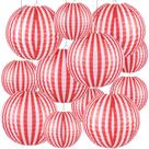 Lanternas de papel Hortsun Carnival Circus vermelhas/brancas 20/30,5 cm 12 unidades