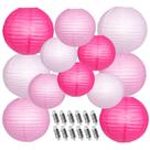 Lanternas de papel YUNXUAN decorativas rosa com luzes, pacote com 12