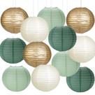 Lanternas de papel YUNXUAN Sage Green Gold Round (pacote com 12)