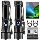 Lanternas recarregáveis de alto lúmen, pacote com 2 lanternas recarregáveis, lanterna super brilhante de 990000lm, lanternas táticas de 5 modos de alto lúmens, lanterna LED de alta potência, lanterna LED à prova d'água