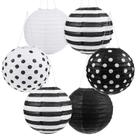 Lanternas suspensas Treela em papel preto e branco de 20 cm (pacote com 6)