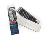 Lápis de carvão Derwent Metal Tin, 6 unidades com apontador