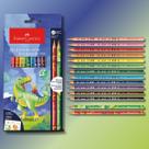 Lápis de Cor 12 Cores + 2 Lápis Mescaldo Ecolápis Dinossauro Decorado C/ Adesivo FaberCastell