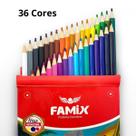 Lápis de Cor 36 Peças Famix Sextavado Volta Aula Escolar