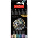 Lápis de COR FABER-CASTELL Supersoft 12 Cores Metálicas Mina Super Macia, Redondo, Pinta Papel CLARO/ESCURO
