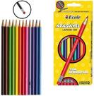 Lápis de cor redondo apagável com borracha - 12 cores - ECOLE Lápis de cor redondo apagável com borracha - 12 cores - ECOLE