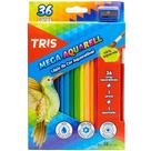 Lápis de Cor Tris Aquarelável Mega 36 Cores + 2 Peças