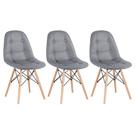 Laraz Home Decor, Kit 3 Cadeiras Estofadas Eames Eiffel Botonê - Madeira clara Cinza Escuro