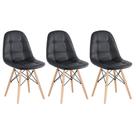 Laraz Home Decor, Kit 3 Cadeiras Estofadas Eames Eiffel Botonê - Madeira clara Preto
