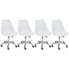 Laraz, Kit - 4 x cadeiras de rodízios estofadas Tulipa - Office - Escritório - Branco