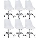 Laraz, Kit - 6 x cadeiras de rodízios estofadas Tulipa - Office - Escritório - Branco