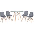 Laraz, KIT - Mesa de vidro Eames 100 cm + 4 cadeiras Eames Botonê Cinza escuro