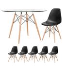 Laraz, Kit - Mesa Eames com tampo de vidro 120 cm + 5 cadeiras Eiffel Dsw Preto Laraz, Kit - Mesa Eames com tampo de vidro 120 cm + 5 cadeiras Eiffel Dsw Preto