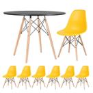 Laraz, Kit - Mesa redonda Eames 100 cm preto + 6 cadeiras Eiffel Dsw Amarelo