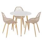 Laraz, Mesa de jantar redonda 80 cm branco + 3 cadeiras Clarice Cloe Nude