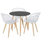 Laraz, Mesa de jantar redonda 80 cm preto + 3 cadeiras Clarice Nest Branco