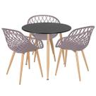 Laraz, Mesa de jantar redonda 80 cm preto + 3 cadeiras Clarice Nest Fendi