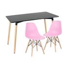 Laraz, Mesa de jantar retangular Eames 60 x 120 cm preto + 2 cadeiras Eiffel DSW Rosa claro Laraz, Mesa de jantar retangular Eames 60 x 120 cm preto + 2 cadeiras Eiffel DSW Rosa claro