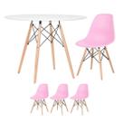 Laraz, Mesa redonda Eames 100 cm branco + 3 cadeiras Eiffel DSW Rosa claro