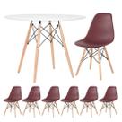 Laraz, Mesa redonda Eames 100 cm branco + 6 cadeiras Eiffel DSW Marrom