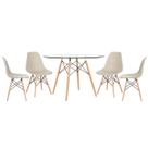 Laraz, Mesa redonda Eames com tampo de vidro 120 cm + 4 cadeiras Eiffel DSW Nude