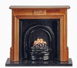 Lareira Melody Jane Dollhouse Walnut w/ Fire em escala 1:12