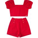 Lasie detalhada vermelho conjunto infantil feminino elegante natal blusa cropped + shorts feminino com forro