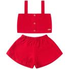 Lasie trabalhada vermelho conjunto infantil menina natal cropped com botões + shorts godê tamanho 1 ao 3