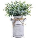 Lata de leite decorativa de metal galvanizado com eucalipto artificial