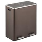 Lata de lixo MDesign Metal Steel 60L com compartimento duplo Bronze
