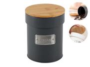Lata Porta Mantimentos Para Açúcar Com Tampa Hermética De Bambu E Pintura Matte Chumbo