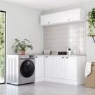 Lavanderia Modulada 05 Peças 100% MDF com Balcão Canto Reto e Tampo Branco HP/Calcare Americana Lavanderia Modulada 05 Peças 100% MDF com Balcão Canto Reto e Tampo Branco HP/Calcare Americana