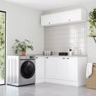 Lavanderia Modulada 05 Peças 100% MDF com Balcão Canto Reto e Tampo Branco HP/Calcare Emilly Lavanderia Modulada 05 Peças 100% MDF com Balcão Canto Reto e Tampo Branco HP/Calcare Emilly